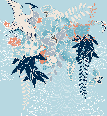 Blackout roller blind for window Heron in flowers