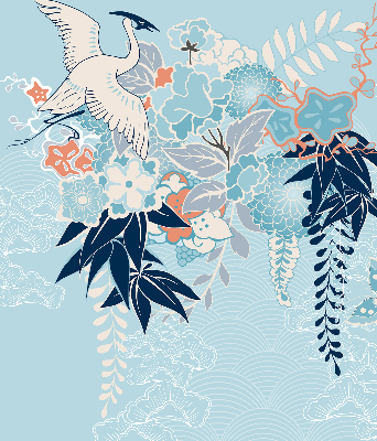 Blackout roller blind for window Heron in flowers