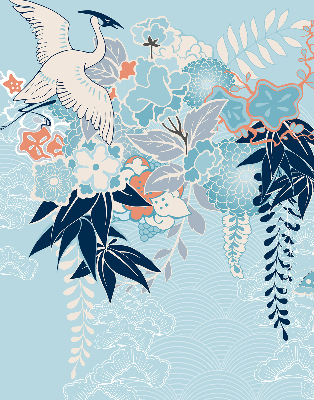 Blackout roller blind for window Heron in flowers