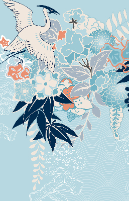 Blackout roller blind for window Heron in flowers