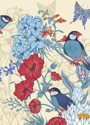 Fabric roller blind for window Birds among the flowers
