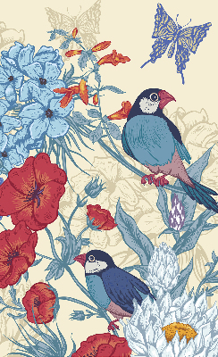Fabric roller blind for window Birds among the flowers