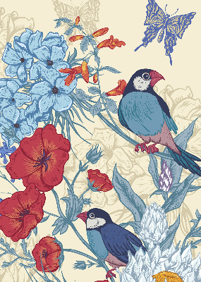 Fabric roller blind for window Birds among the flowers