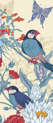 Fabric roller blind for window Birds among the flowers
