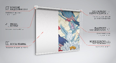 Fabric roller blind for window Birds among the flowers