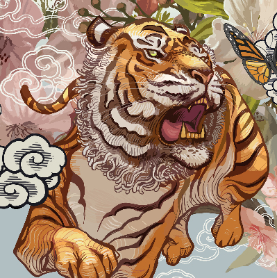 Blackout roller blind Tiger in flowers