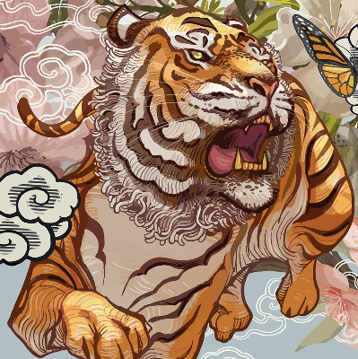 Blackout roller blind Tiger in flowers