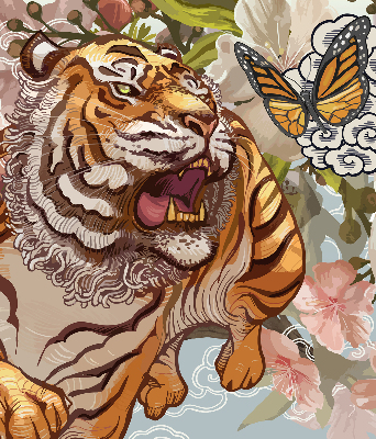 Blackout roller blind Tiger in flowers