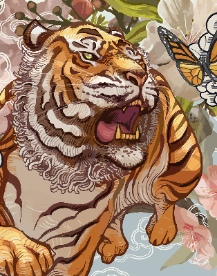Blackout roller blind Tiger in flowers