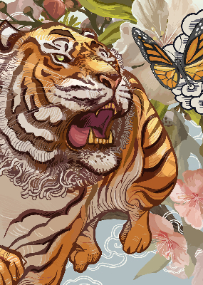 Blackout roller blind Tiger in flowers