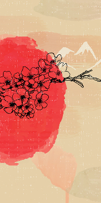 Fabric roller blind for window Flowers in a red circle
