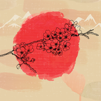 Fabric roller blind for window Flowers in a red circle