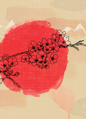 Fabric roller blind for window Flowers in a red circle