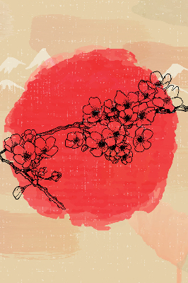 Fabric roller blind for window Flowers in a red circle