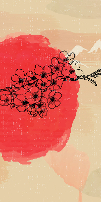 Fabric roller blind for window Flowers in a red circle