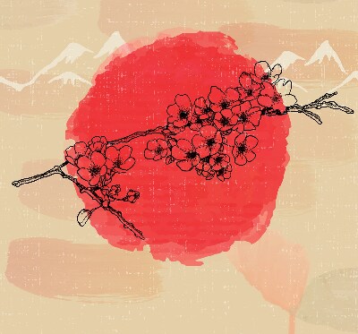 Fabric roller blind for window Flowers in a red circle