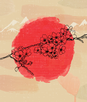 Fabric roller blind for window Flowers in a red circle