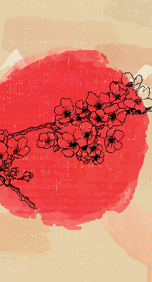 Fabric roller blind for window Flowers in a red circle