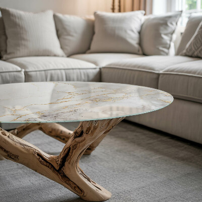 Round glass top for coffee table Subtle marble veins