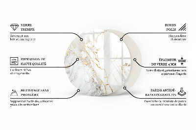 Round glass top for coffee table Subtle marble veins