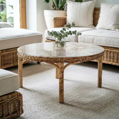 Round glass top for coffee table Subtle marble veins
