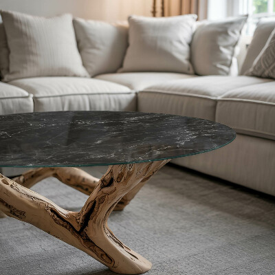 Round glass top for coffee table Marble with delicate veins