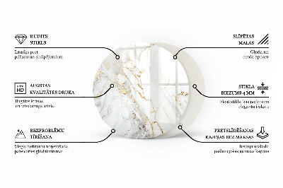 Round glass top for coffee table Marble with delicate veins