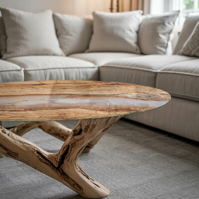 Table glass round Wood in harmony with resin