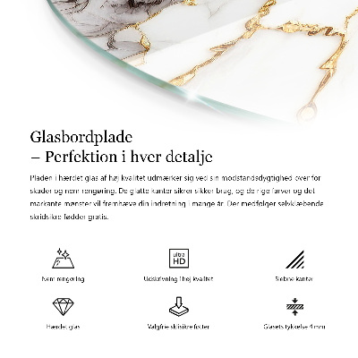 Circular glass table top Marble veins in design