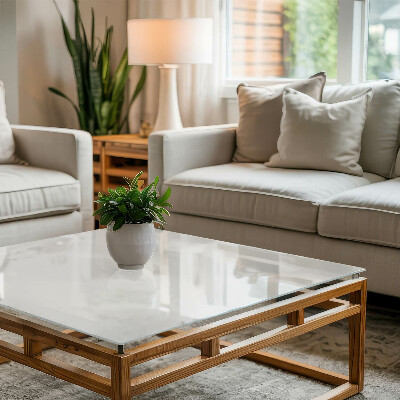 Rectangular tempered glass table top Pure white