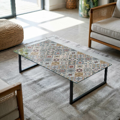 Rectangular tempered glass table top Decorative mosaics with details