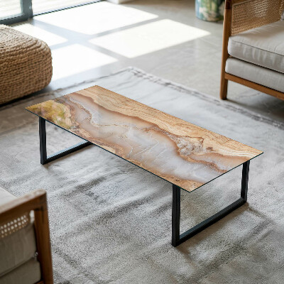 Rectangular tempered glass table top Wood in harmony with resin