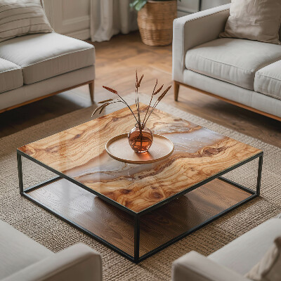 Rectangular tempered glass table top Wood in harmony with resin