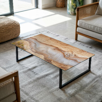 Rectangular tempered glass table top Wood in harmony with resin