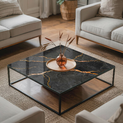 Rectangular glass to coffee table Marble veins in design