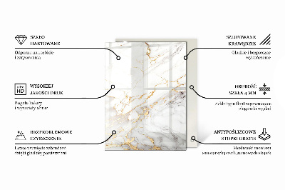 Rectangular tempered glass table top Marble graphic composition