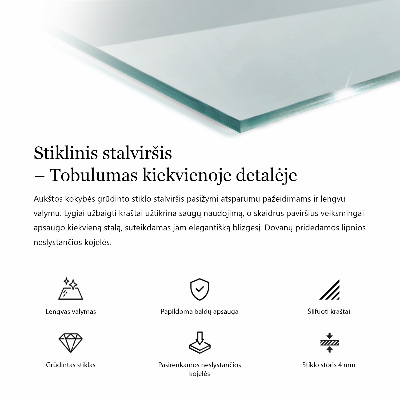 Rectangular glass for a table top transparent