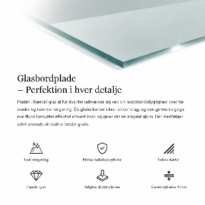 Rectangular glass for a table top transparent