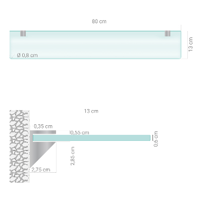 Glass bathroom shelf with a semi-transparent finish