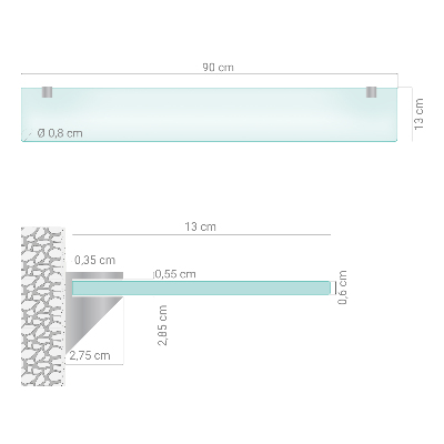 Glass bathroom shelf with a semi-transparent finish