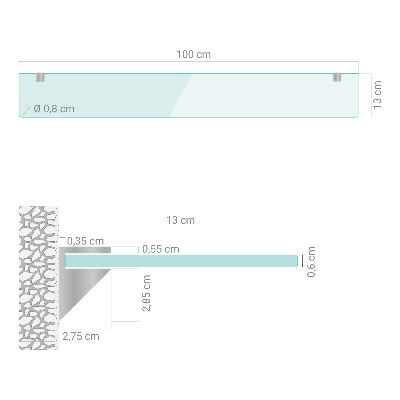 Glass bathroom shelf with a semi-transparent finish