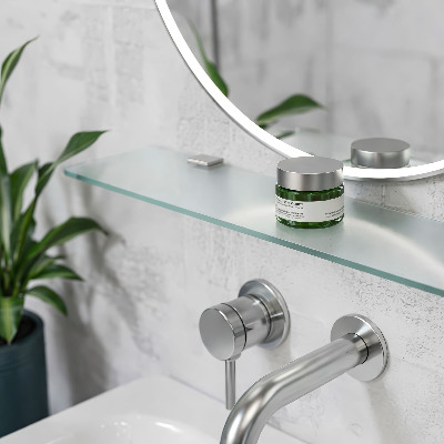 Glass bathroom shelf with a semi-transparent finish