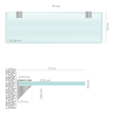 Glass bathroom shelf with a semi-transparent finish