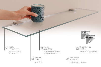 Glass bathroom shelf with a semi-transparent finish