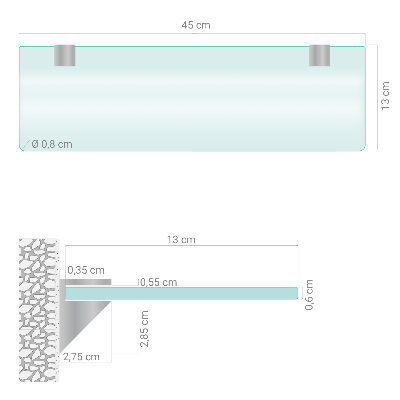 Glass bathroom shelf with a semi-transparent finish