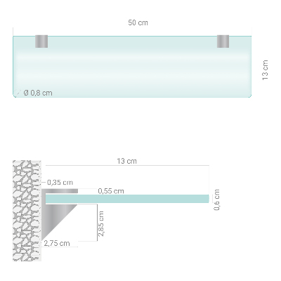 Glass bathroom shelf with a semi-transparent finish