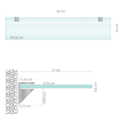 Glass bathroom shelf with a semi-transparent finish