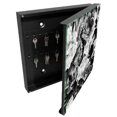 Key box for wall Black and white flowers