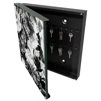 Key box for wall Black and white flowers