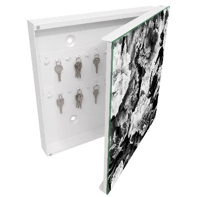 Key box for wall Black and white flowers
